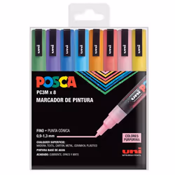 POSCA PC-3M/8C, Multicolore, Multicolore, 8 colori, Tipo di punta, Rotondo, 0,9 mm