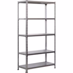 Scaffale metallico senza viti con 5 ripiani a vassoio metallici. Scaffale che si monta in modo facile e comodo grazie al suo  ...
