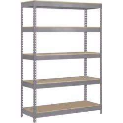 Scaffale metallico senza viti di colore GALVA/LEGNO con capacità di carico per scaffale di 300 kg. Il numero di scaffali è 5  ...