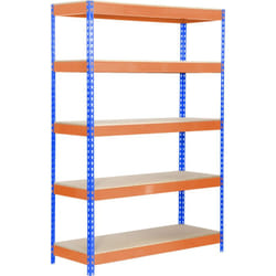 Simonrack - Scaffale in metallo Simon Rack senza viti colore blu/arancio/legno 5 ripiani 2000x1000x600 mm Made in Spain