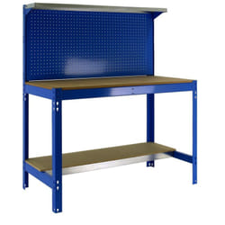Simon Rack Banco da lavoro per officina, capacità di carico 400 kg, 1445x910x610 mm, tavolo da lavoro fai da te, Blu/Legno - BT3