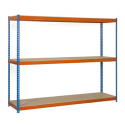 Scaffale in metallo Simon Rack senza viti colore blu/arancio/legno 3 ripiani 2000x1500x900 mm Made in Spain