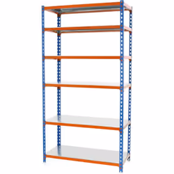 Scaffale metallico senza viti di colore BLU/ARANCIONE/GALVA con capacità di carico per scaffale di 200 kg. Il numero di scaff ...