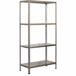 Scaffale in metallo senza viti, colore GALVANIZZATO.Ha 4 ripiani. Le dimensioni di questa libreria sono: 1500x1100x500 mm. Ha ...