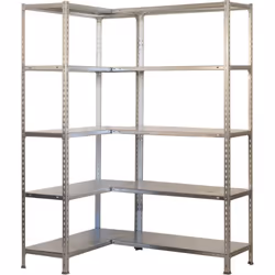 Scaffale in metallo senza viti a forma di L, colore GALVANIZZATO.Ha 10 ripiani. Le dimensioni di questa scaffalatura sono: 18 ...
