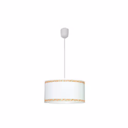 Lampada a sospensione della serie CENEFA de colore bianco con dettagli arancioni. Ha un diametro di 35 cm ed è regolabile in ...