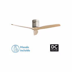 Ventilatore AGUILON senza luce incorporata, in metallo, legno e vetro, di colore NICKEL con tre pale di colore BEECH. Motore ...