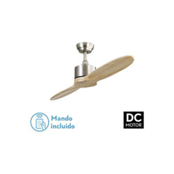 Fabrilamp - todolampara - Ventilatore de motore a soffitto dc modello leste Nickel, 2 pale Faggio, 5 velocità, telecomando, timer, silenzioso e a