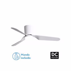 Ventilatore KOCHI in metallo, MDF e policarbonato, colore WHITE con tre pale. Motore a corrente continua. Ha sei velocità reg ...