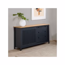 Credenza Bruna con 1 anta scorrevole e 3 cassetti in legno massiccio colore grigio antracite e top pino Caratteristiche: Cred ...