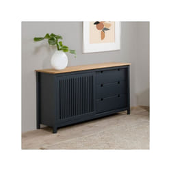 Credenza Bruna con 1 anta scorrevole e 3 cassetti in legno massiccio colore grigio antracite e top pino