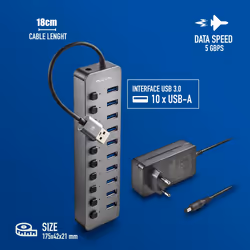 NGS IHUB 10 USB 3.2 Gen 1 (3.1 Gen 1) Type-A 5000 Mbit/s Nero - Vista aggiuntiva 3