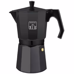 Moka in alluminio con capacità da 9 tazze da caffè di colore nero, adatta a ogni tipo di cucina e facile da pulire. Macchina ...