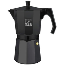 Cecotec Moka in alluminio con capacità da 9 tazze da caffè di colore nero, adatta a ogni tipo di cucina e facile da pulire.