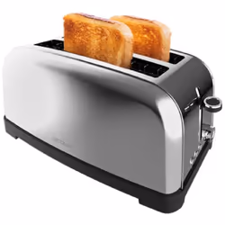 Tostapane in acciaio con doppia fessura lunga e potenza di 1500 W. Tostapane a doppia fessura lunga con capacità per quattro  ...