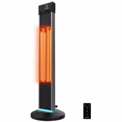 Stufa a torre per esterni da 2000 W, tecnologia alogena, 3 livelli di potenza, telecomando e display. Stufa da esterno con po ...