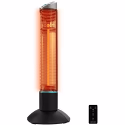 Stufa a torre per esterni da 1000 W, tecnologia alogena, 2 livelli di potenza, oscillazione e telecomando. Stufa da esterno c ...