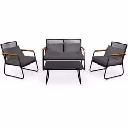 Scoprite il set da giardino OLBIA SET DARK GREY! Questo elegante set in grigio è composto da 2 poltrone, un divano a 2 posti  ...