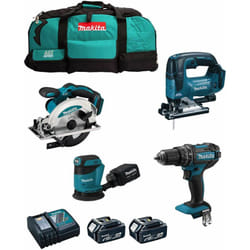 Makita - Kit MK404 (DHP482 + DSS610 + DJV182 + DBO180 + 2 x 5,0 Ah + DC18RC + LXT600)