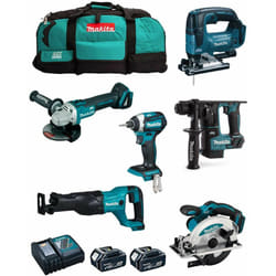 Makita - Kit MK602 (DHR171 + DGA504 + DTD154 + DJR186 + DJV182 + DSS610 + 2 x 5,0 Ah + DC18RC + 2 x LXT600)