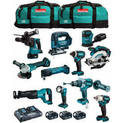 Makita - Kit MK1102 (DHP481+DHR243+ DGA504+ DTD152+ DJV182+ DSS610+ DJR186+ DBO180+ DTM51+ DML802+ DTW285+3x5,0Ah+DC18RD+2xLXT600)
