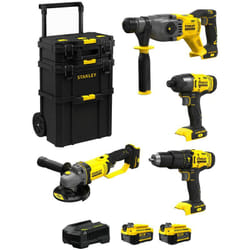 Stanley - FatMax Kit SVK401 (SFMCH900 + SFMCG400 + SFMCD711 + SFMCF800 + 2 x 4,0 Ah + Caricabatteria + Caddy 3in1)