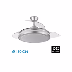 Ventilatore DCdella serie ESPARTA PLUS in metallo, policarbonato e ABS, di colore SILVER con tre pale in ABS trasparente DEPL ...