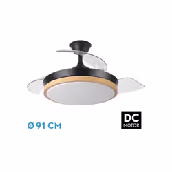 Ventilatore DCdella serie EVROS in metallo, policarbonato e ABS, di colore NERO/HAAYA con tre pale in ABS trasparente DEPLETA ...