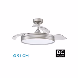 Ventilatore a corrente continua della serie MICENAS MINI in metallo, ABS e policarbonato, di colore NICKEL con tre pale in AB ...
