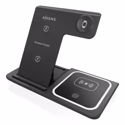 AISENS ASCH-15W3WC043-BK Caricabatterie per dispositivi mobili Auricolare, Telefono cellulare, Smartphone, Orologio intelligente Nero USB Carica wireless Ricarica rapida Interno