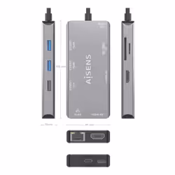 AISENS ASUC-9P018-GR replicatore di porte e docking station per laptop Cablato USB 3.2 Gen 1 (3.1 Gen 1) Type-C Grigio - Vista aggiuntiva 4