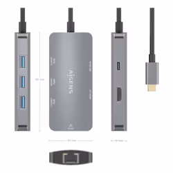 AISENS ASUC-6P019-GR replicatore di porte e docking station per laptop Cablato USB 3.2 Gen 1 (3.1 Gen 1) Type-C Grigio - Vista aggiuntiva 4