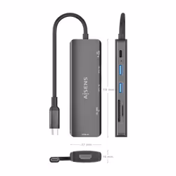 AISENS ASUC-6P023-GR replicatore di porte e docking station per laptop Cablato USB 3.2 Gen 1 (3.1 Gen 1) Type-C Grigio - Vista aggiuntiva 4