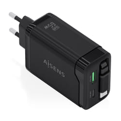 AISENS ASCH-65W3P071-BK Caricabatterie per dispositivi mobili Fotocamera, GPS, Telefono cellulare, Computer portatile, Smartphone, Tablet, Universale Nero AC Ricarica rapida Interno