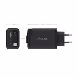 AISENS ASCH-65W3P071-BK Caricabatterie per dispositivi mobili Fotocamera, GPS, Telefono cellulare, Computer portatile, Smartphone, Tablet, Universale Nero AC Ricarica rapida Interno - Vista aggiuntiva 4