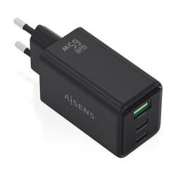 AISENS ASCH-65W3P073-BK Caricabatterie per dispositivi mobili Fotocamera, GPS, Telefono cellulare, Computer portatile, Smartphone, Tablet, Universale Nero AC Ricarica rapida Interno