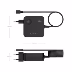 AISENS ASCH-1PD65WL80-BK Caricabatterie per dispositivi mobili Smartphone, Telefono cellulare, Tablet, Console portatile, Universale, Computer portatile Nero AC Ricarica rapida Interno - Vista aggiuntiva 4