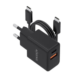 AISENS ASCH-20W2P084-BK Caricabatterie per dispositivi mobili Telefono cellulare, Smartphone, Fotocamera, Universale, Tablet Nero AC Ricarica rapida Interno