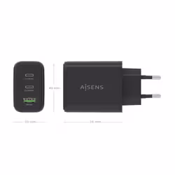 AISENS ASCH-67W3P087-BK Caricabatterie per dispositivi mobili Telefono cellulare, Smartphone, Fotocamera, Universale, Tablet, MP3, MP4, GPS, Console portatile Nero AC Ricarica rapida Interno - Vista aggiuntiva 4