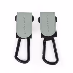 Pasito a Pasito Set di 2 ganci per passeggino Icon Verde, Gancio, Vera pelle, Metallo, Verde, Monocromatico, Passeggino, 5 kg