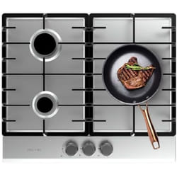 Cecotec - Piano cottura de gas, 3 bruciatori, finitura in acciaio inox, griglie complete de ghisa, potenza de 6,25kw, bruciatore wok a tripla corona,