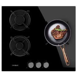 Cecotec - Placa de Gas Butano e Gas Naturale 3 bruciatori Bolero Squad g 3200S Vetro Nero. 6250W, Vetro nero, Griglie individuali in ghisa, wok a