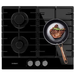 Cecotec - Placa de Gas Butano e Gas Naturale 3 Bruciatori Bolero Squad g 3200F Vetro Nero. 6250W, Vetro nero, Griglie in ghisa, wok a tripla corona,
