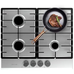 Cecotec - Piano cottura de gas, 4 bruciatori, finitura in acciaio inox, griglie complete de ghisa, potenza de 8kw, bruciatore wok a tripla corona,