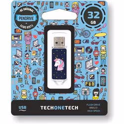 TECH ONE TECH Unicornio dream, 32 GB, USB tipo A, 2.0, Cuffia, 20 g, Blu, Trasparente