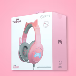 FR-TEC Tanooki Auricolare Cablato A Padiglione Gaming Grigio, Rosa - Vista aggiuntiva 4