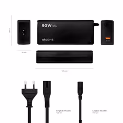 AISENS ASLC-90WAUTO-BK adattatore e invertitore Interno 90 W Nero - Vista aggiuntiva 4