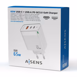AISENS ASCH-65W3P007-W Caricabatterie per dispositivi mobili Universale Bianco AC Ricarica rapida Interno - Vista aggiuntiva 4