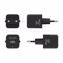 AISENS ASCH-25W2P015-BK Caricabatterie per dispositivi mobili Universale Nero AC Ricarica rapida Interno - Vista aggiuntiva 4