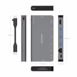 AISENS ASUC-8P015-GR replicatore di porte e docking station per laptop Cablato USB 3.2 Gen 1 (3.1 Gen 1) Type-C Grigio - Vista aggiuntiva 4